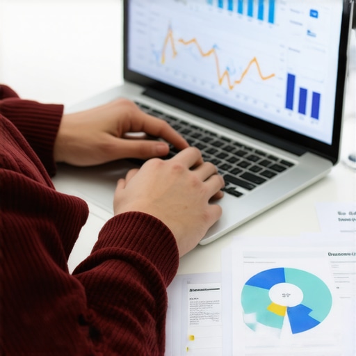 A professional analyzing digital insurance analytics on a laptop