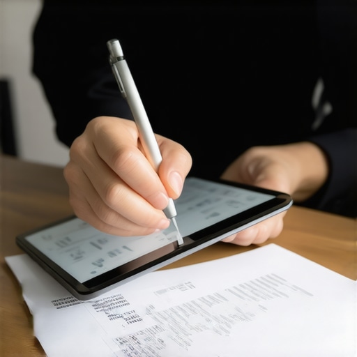 Modern Insurance Evaluation Person reviewing insurance policies on a tablet with digital charts