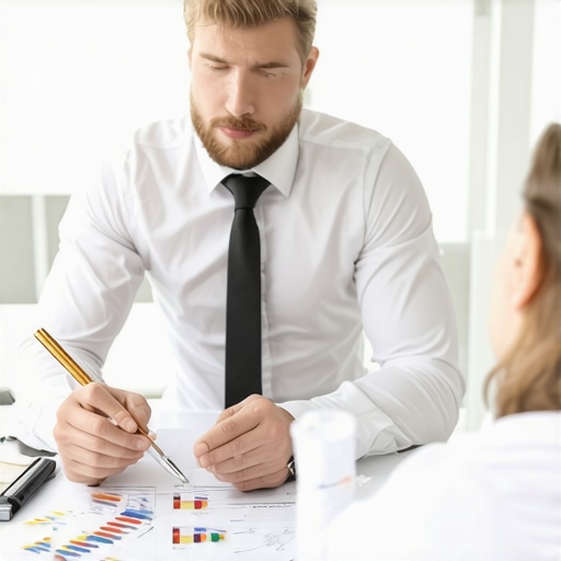 Business owner consulting with an insurance advisor in office