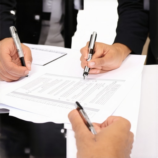 Industry-Specific Legal Strategy Meeting Business professionals analyzing legal documents tailored to industry risks