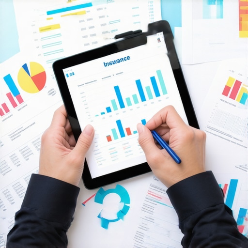 Insurance Expert Reviewing Policies Insurance professional analyzing policies with a tablet and documents.