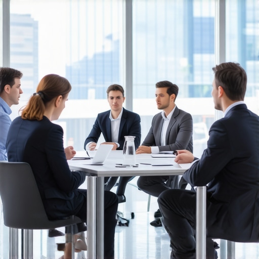 Legal Strategy Meeting for Business Growth Business professionals discussing legal strategies in a modern office