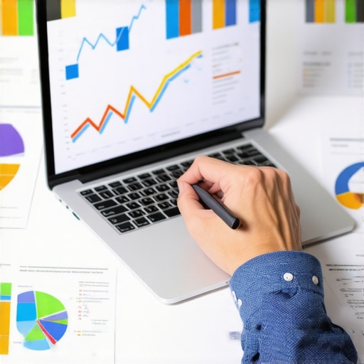 Person analyzing insurance policies digitally with charts and documents