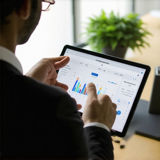 Person managing insurance policies on a digital platform using a tablet