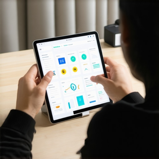 Person analyzing insurance policies on a tablet with graphs and charts.