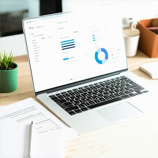 Efficient Business Insurance Management A person managing insurance policies on a laptop in a modern office setting