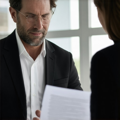 Business owner consulting with insurance expert about legal protection plans.