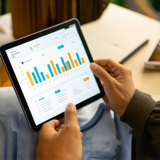 Person analyzing insurance policies on a tablet with charts and alerts.