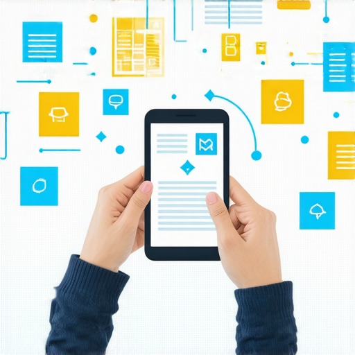 Person viewing insurance policies on a tablet surrounded by icons of legal, health, and car insurance