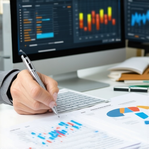 Organized Insurance Management Person reviewing and organizing insurance policies using digital tools and charts.