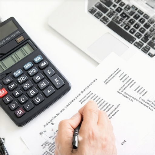 Person analyzing insurance documents with digital tools for strategic planning